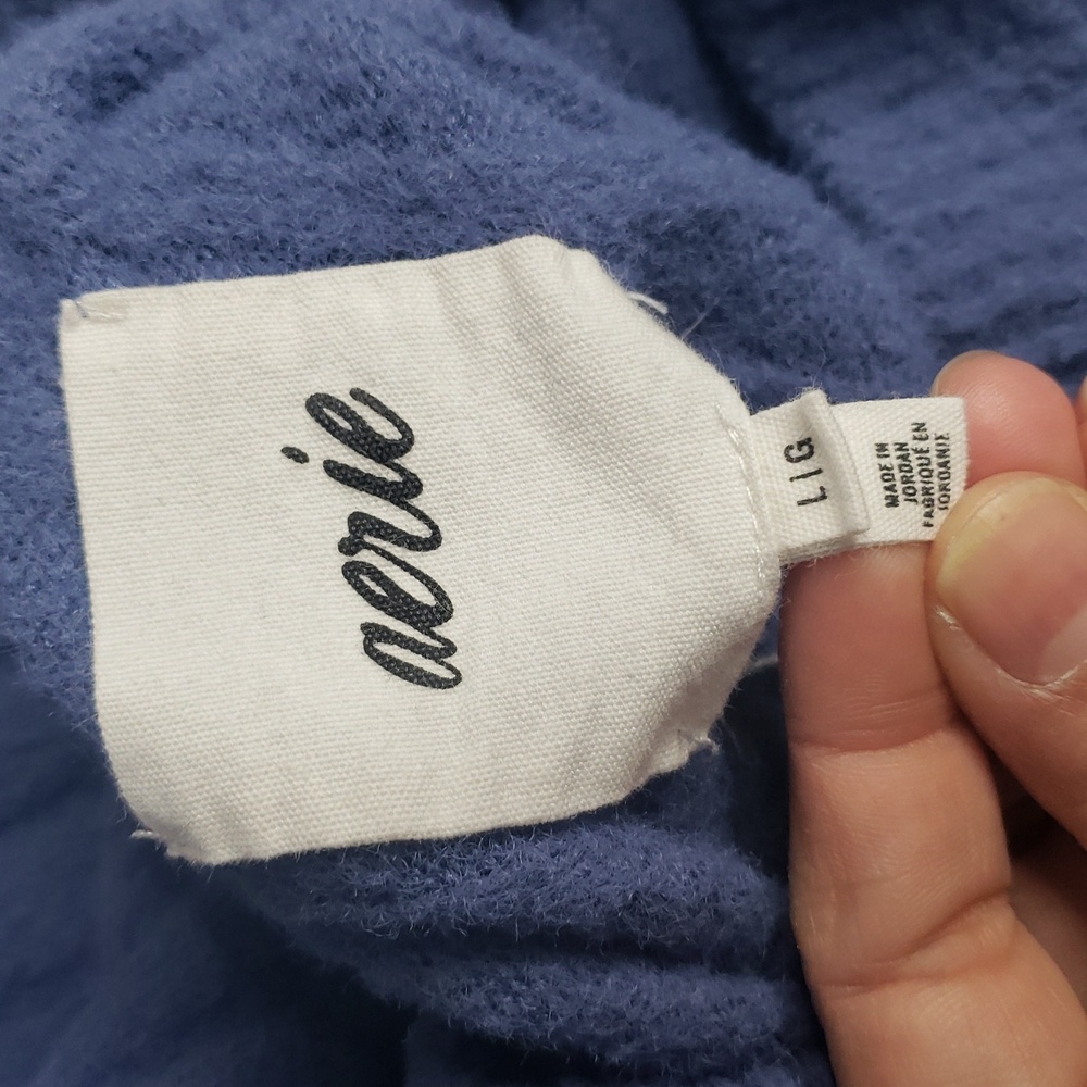 Aerie Womens Butter Cream Crew Neck Slouchy Thick Sweater Size L Oversized Blue - Picture 8 of 16